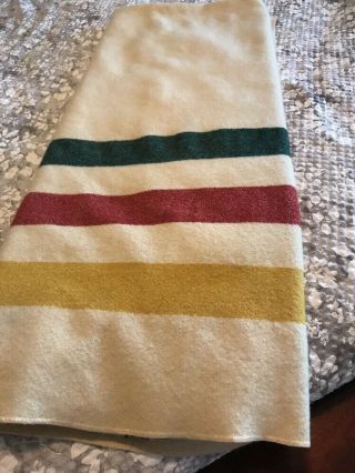 Pearce Wool Blanket Off White Red Green Yellow Stripe Vintage 2 Of 2