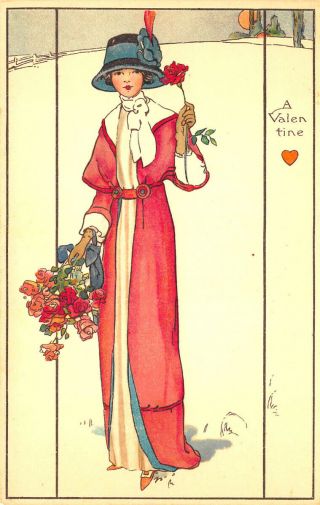 Raphael Tuck " Fair Women " Red Dress Valentine Remembrance Series 232 Postcard
