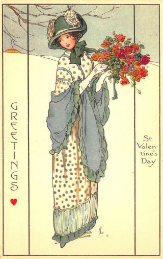 Raphael Tuck " Fair Women " Blue Dress Valentine Remembrance Series 232 Postcard