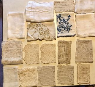 17 Vintage Doilies,  Dresser Scarves,  Runners,  Etc.  - Crocheted,  Cut Work,  Print