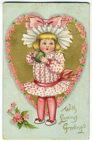 Raphael Tuck Dainty Dimples Little Girl In Pink Valentine Postcard 1910