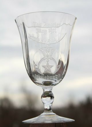 1907 Masonic Shriner Syria Temple Water Glass Wine Goblet Los Angeles Pitts.  Pa.