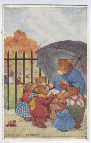 Bear Cubs & Apple Seller Raphael Tuck Artist Signed Postcard By Margaret Tempest