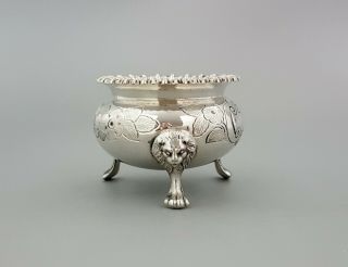 Antique Silver Plate Large Centrepiece Table Salt Rococo Engraved Lion Paw Feet