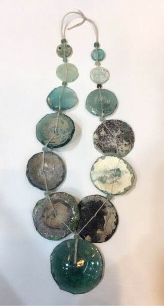 Afghanistan Old Roman Glass Necklace Handmade Antique Green Color Glass