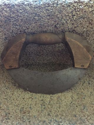 Antique Vintage Handheld Food Chopper Wood Handle Metal Blade Kitchen Tool
