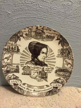 Vintage Salem,  Ohio Quaker Lady Sesquicentennial Plate,  1806/1956 Celebration