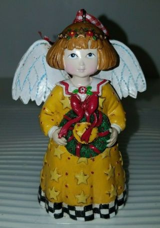 Mary Engelbreit Me Angel Christmas Holiday Ornament Wreath With Gingham Ribbon