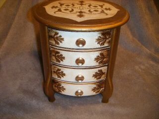 Apco Wood Drawered Round Jewelry Chest Music Box " Shadow Of Your Smile " Japan