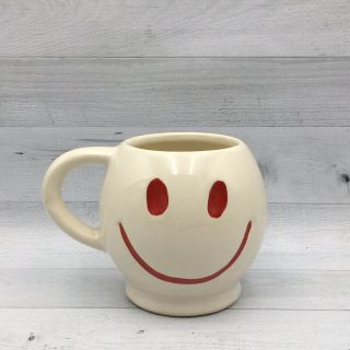 Vintage Mccoy White Red Happy Smiley Face Coffee Ceramic Mug Cup Usa Pottery
