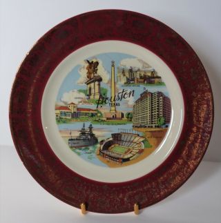 Homer Laughlin Burgundy 22k Gold Houston Texas Decorative Collectible Plate