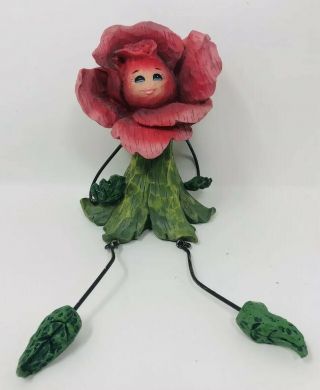 Vintage Anthropomorphic Flower Shelf Sitter Rose Pink Flower Retro Spring Garden