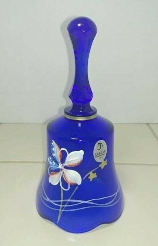 Fenton Usa Patriotic Red White & Blue Art Glass Bell 4th Of July Stars & Stripes