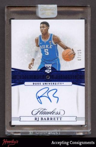 2019 - 20 Flawless Collegiate Rookie Gems Sapphire Rj Barrett Auto 7/15 Rc