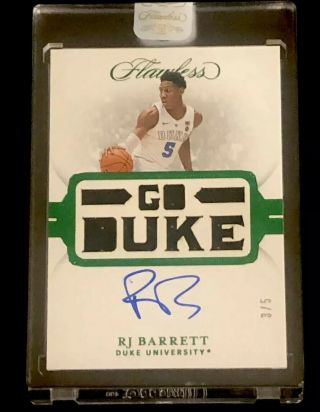 2019 - 20 Flawless Collegiate Rj Barrett Auto 3/5 Team Slogan Patch Duke Encased