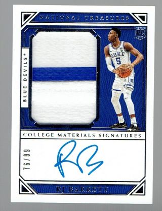 2019 - 20 National Treasures Collegiate Rj Barrett Autograph Auto Patch 76/99