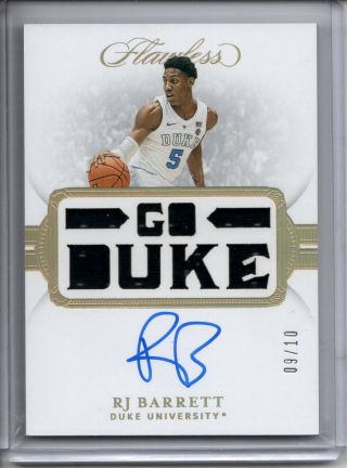 Rj Barrett Auto Jersey Patch Rc /10 2019 - 20 Panini Flawless Rookie Autograph Sp