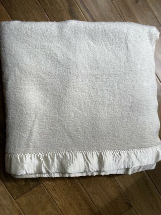 Vintage Chatham Blanket Ivory Cream Acrylic 92 X 87 Full/queen Satin Trim Usa
