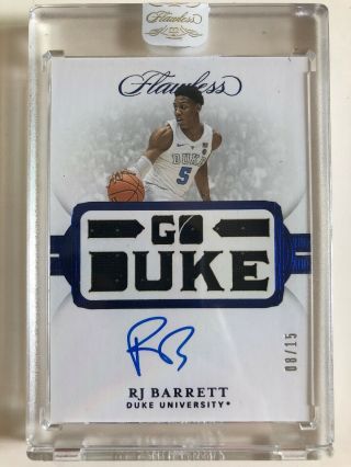 2019 Flawless Collegiate Team Slogan Rj Barrett Jersey Auto Card Sapphire 08/15