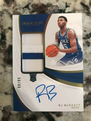 2019 - 20 Panini Immaculate Rj Barrett Rpa Auto 2 Color 8/99