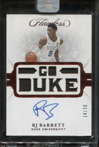 Rj Barrett 2019 - 20 Panini Flawless Ruby Rpa Jersey On - Card Auto /20 Knicks Duke