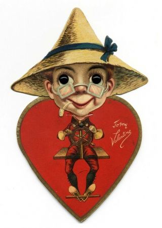 Valentine Mechanical C 1905 Raphael Tuck Glass Eyes Hayseed Ship 