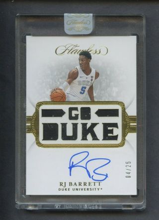 2019 - 20 Flawless Collegiate Rj Barrett Duke Rc Rookie Jersey Auto 4/25