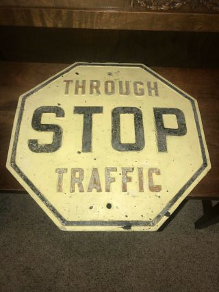 Antique Vintage Cast Metal Embossed Lettering Stop Sign - Rare Sign -