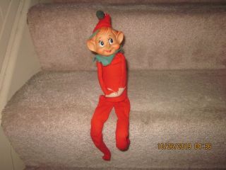 Vintage 17 " Christmas Pixie Elf Knee Hugger Japan Red Felt Shelf Sitter