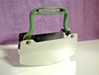 Vintage Food Chopper Stainless Steel Green Metal Handle Kitchen Utensil
