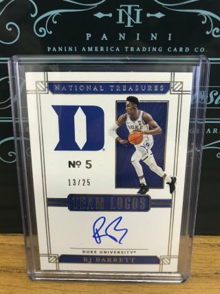 2019 - 20 Panini National Treasures Collegiate Rj Barrett Rc Auto 13/25 Rookie Ny