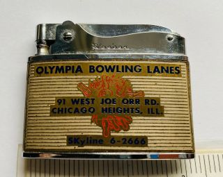 Vintage Hadson Advertising Lighter Olympia Lanes Chicago Heights,  Il.  Bowling