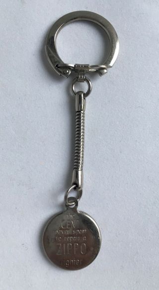 Zippo Advertising Key Chain 1962 Penny The Cent Never Spent To Repair A Zippo