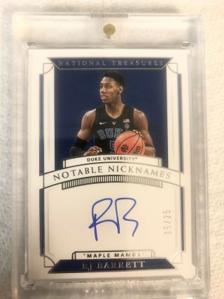 2019 - 20 National Treasures Collegiate Notable Nicknames Rj Barrett Rc Auto 15/25