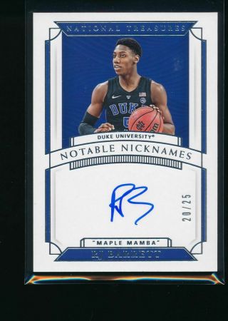 2019 - 20 National Treasures Notable Nicknames Rj Barrett Rc Auto 20/25 14106