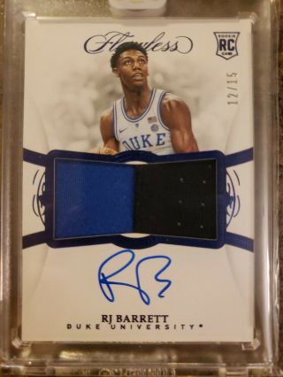 Rj Barrett 2019 - 20 Panini Flawless Sapphire Rc Patch Auto /15 Duke Knicks Rookie