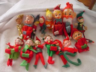 15 Vintage Japan Felt Christmas Pixie Elf Knee Hugger Shelf Sitter Tree Ornament