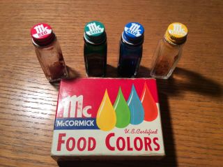 Vintage Set Of 4 Mccormick Food Color Glass Bottles Partially