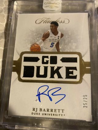 Rj Barrett 2019 Flawless Encased Rookie Patch Auto /25 Duke Blue Devils.