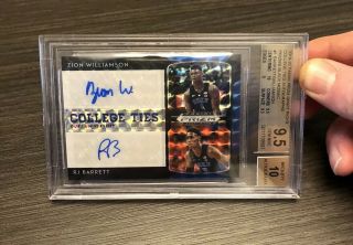 2019 - 20 Prizm Zion Williamson & Rj Barrett Dual Auto 1/1 Bgs 9.  5 100 To Charity