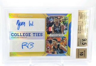 Zion Williamson Rj Barrett Dual Auto Gold Prizm /10 2019 - 20 Prizm Bgs 9.  5 10