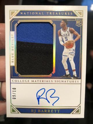 2019 National Treasures Collegiate Rj Barrett Rc Auto Gold Rpa Patch 9/10 Duke