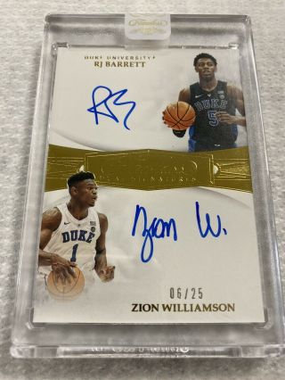 2019 Flawless Collegiate Rj Barrett Zion Williamson Dual Auto Encased 06/25