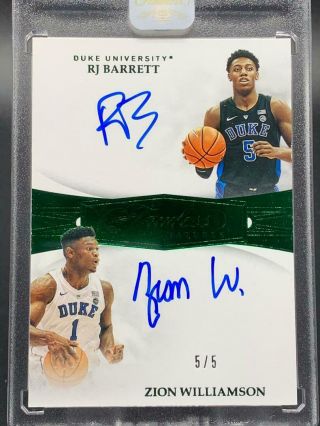 Flawless Collegiate Zion Williamson,  Rj Barrett Emerald 5/5 Wow Dual Auto