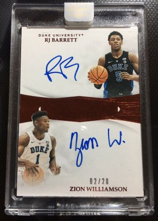 Zion Williamson Rj Barrett 2019 - 20 Panini Flawless Collegiate Dual Auto D 02/20