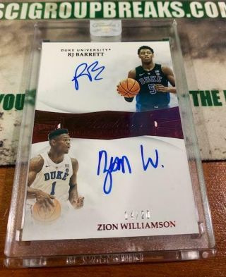 2019 - 20 Flawless Collegiate Encased Dual Auto Rj Barrett Zion Williamson /20