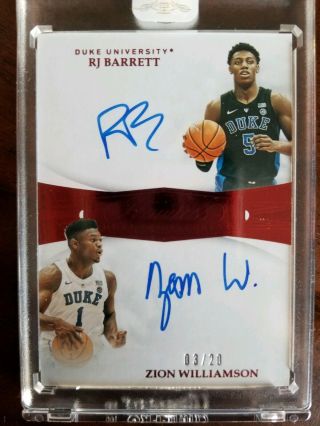 2019 Flawless Collegiate Rj Barrett Zion Williamson Dual Auto Encased 3/20 Duke