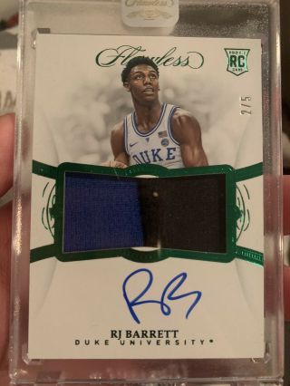 Rj Barrett 2019 - 20 Panini Flawless Green Rc Patch Auto 2/5 Duke Knicks Rookie