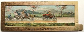 Raphael Tuck,  Sons / 1910s Moveable Valentine Featuring Autocars & A Bicyclist