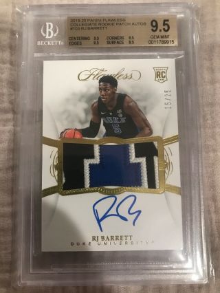 Gem 9.  5 Rj Barrett 2019 - 20 Flawless Gold Patch Auto Rpa Rookie